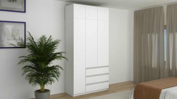 Шкаф распашной Акация 3-х дверный с антресолью 1.2 м, Белый