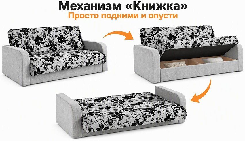 Прямой диван Честер цветы с уценкой, Серый