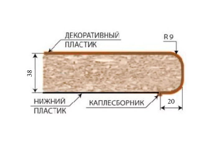 ф119 Столешница 38 мм (мрамор белый) 0,3 м левая