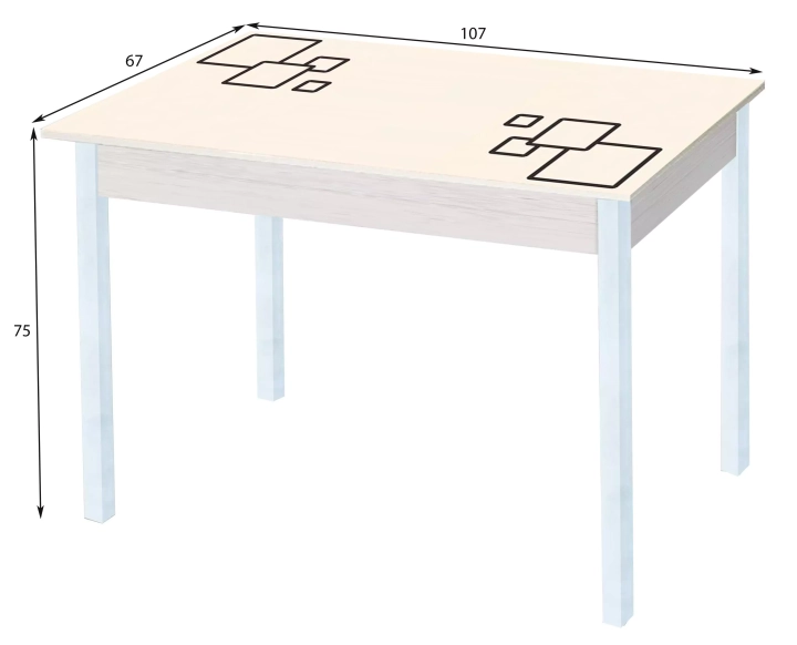 Стол обеденный раздвижной с фотопечатью Альфа Квадраты на бежевом/Белый муар 2