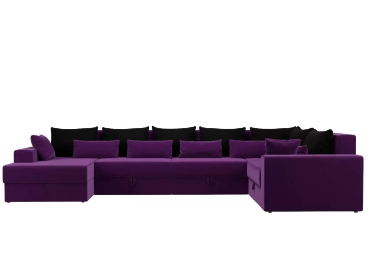 ф13а Угловой диван Мэдисон - П микровельвет фиолетовый подушки черные фиолетовые фото1