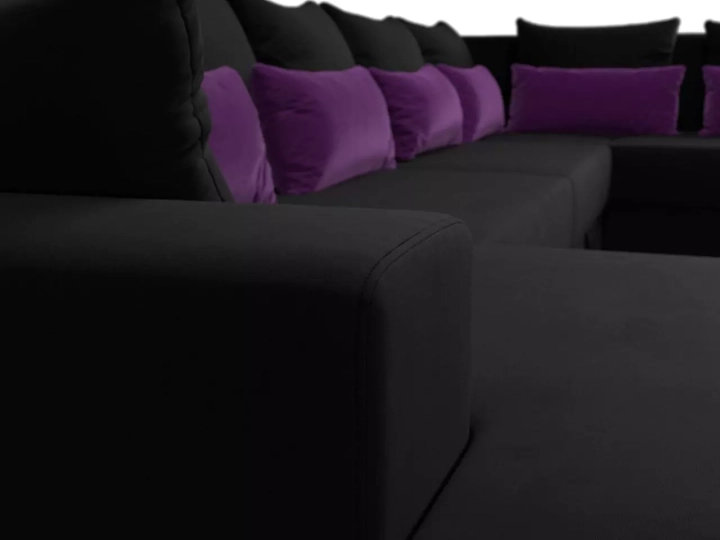 ф13а Угловой диван Мэдисон - П микровельвет черный подушки фиолетовые черный фото3